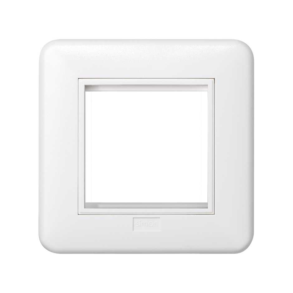 Frame and frame holder for surface mount and flush mount wall box for 1 element white Simon K45
