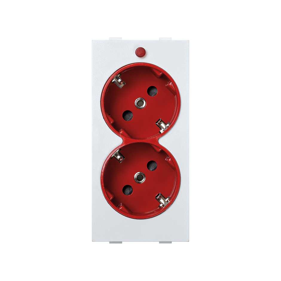Double schuko socket 16 A 250V~ bicolor with safety device, light indicator and screw terminal connection red-white Simon Cima