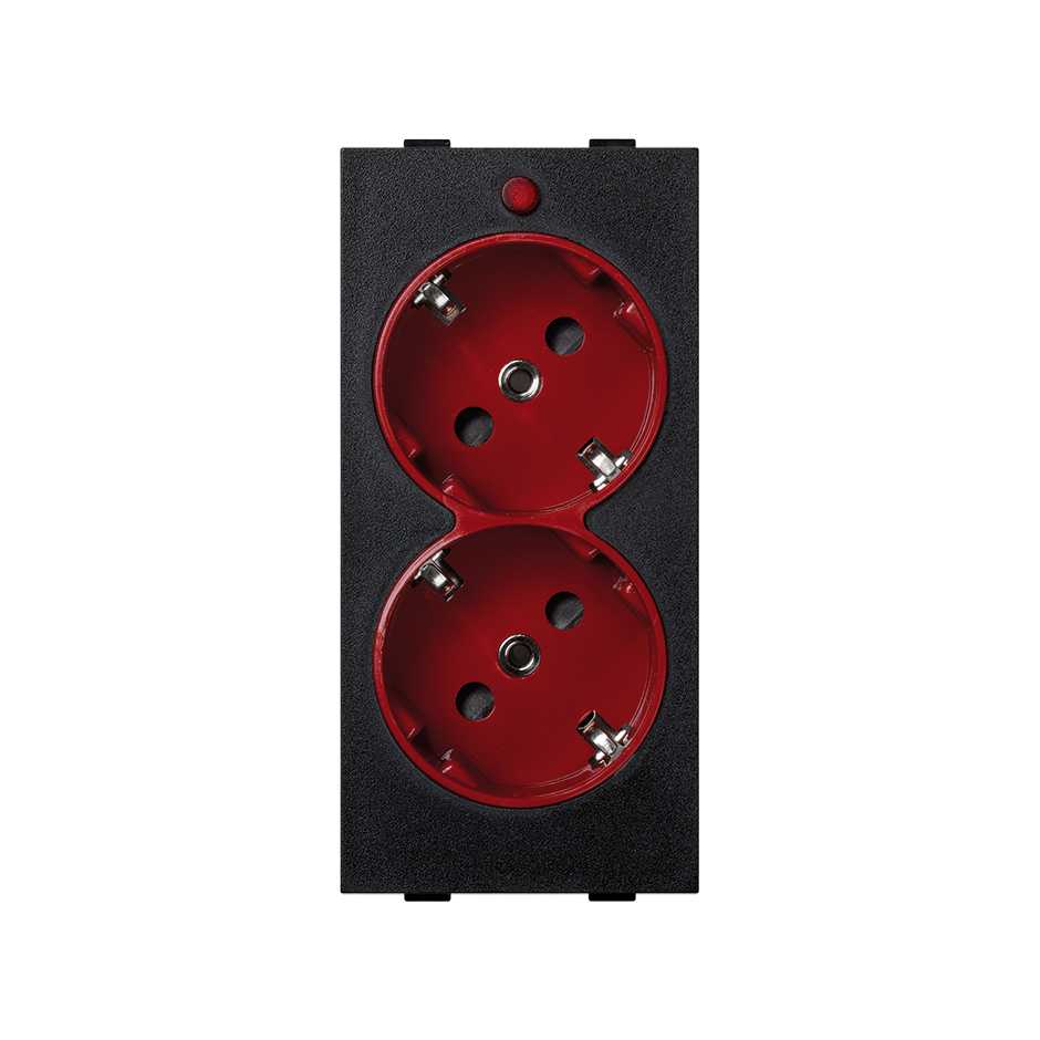 Prise schuko double 16 A 250V~ bicolore avec dispositif de sécurité, indicateur lumineux et raccordement à vis rouge-graffiti Simon Cima