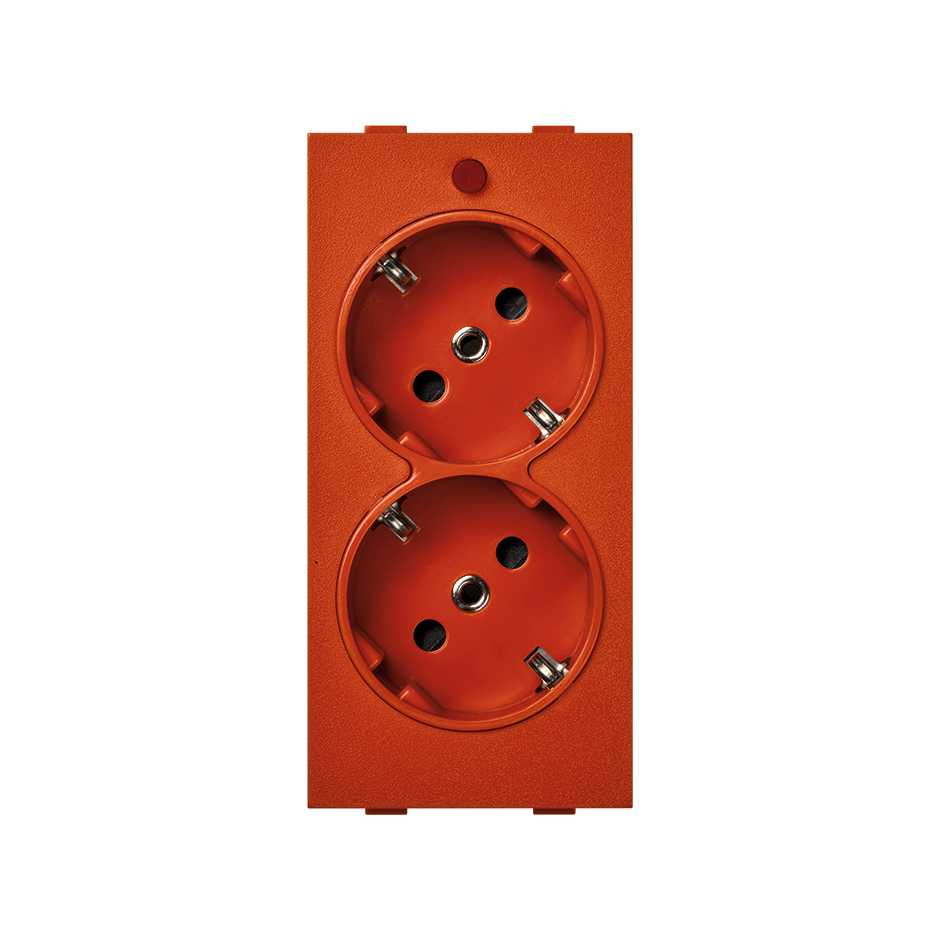 Double schuko socket 16 A 250V~ with safety device, light indicator and screw terminal connection orange Simon Cima