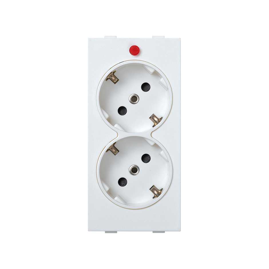 Double schuko socket 16 A 250V~ with safety device, light indicator, and screw terminal white Simon Cima