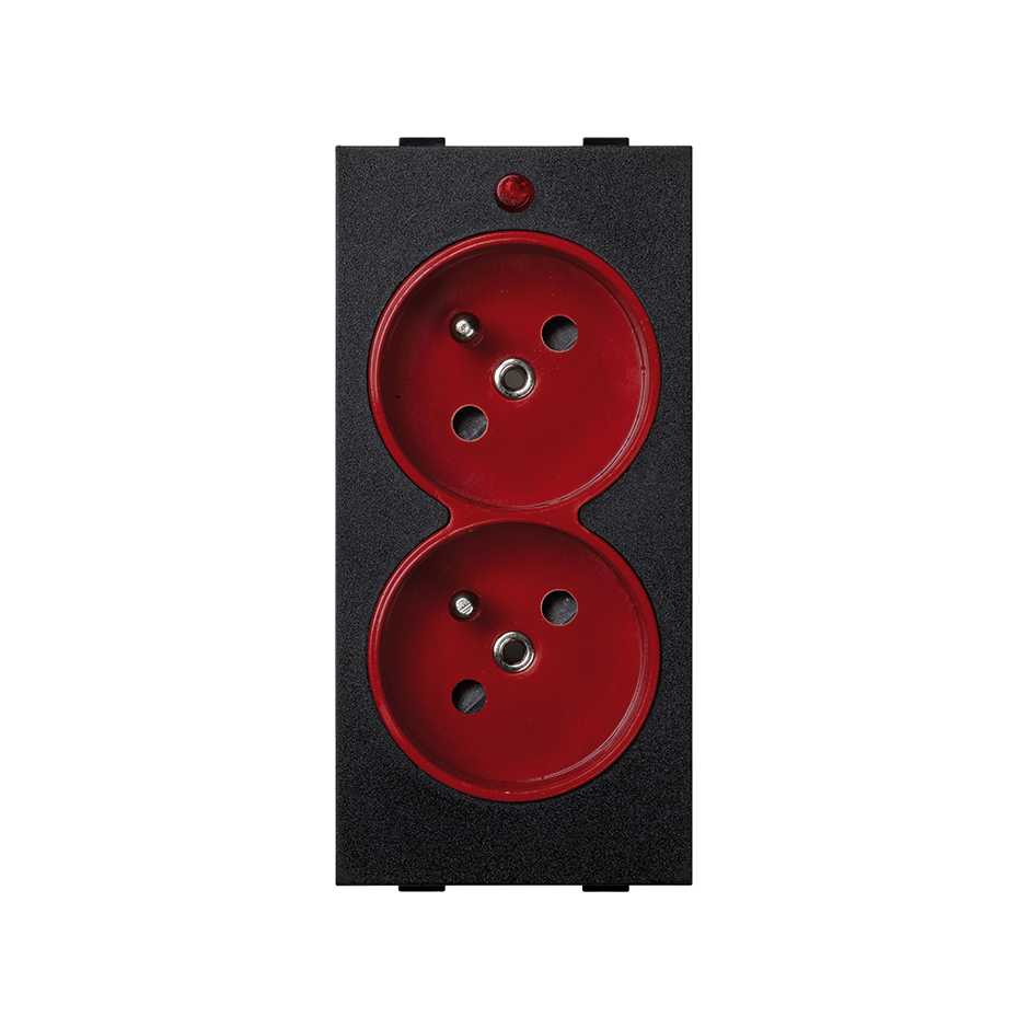 Prise double française 16 A 250V~ bicolore avec dispositif de sécurité, indicateur lumineux et bornier à vis rouge-graffiti Simon Cima