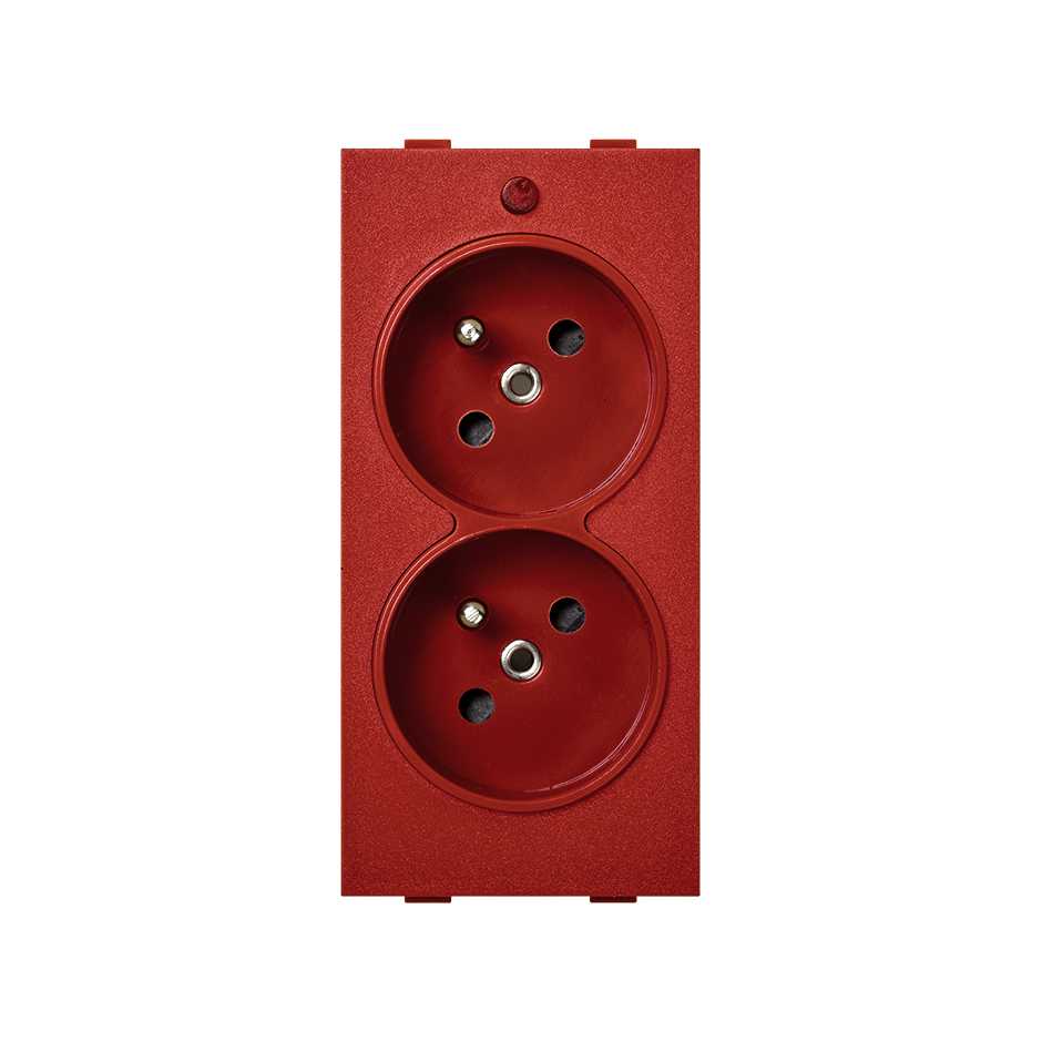 Prise double française 16 A 250V~ avec dispositif de sécurité, indicateur lumineux et bornier à vis rouge Simon Cima