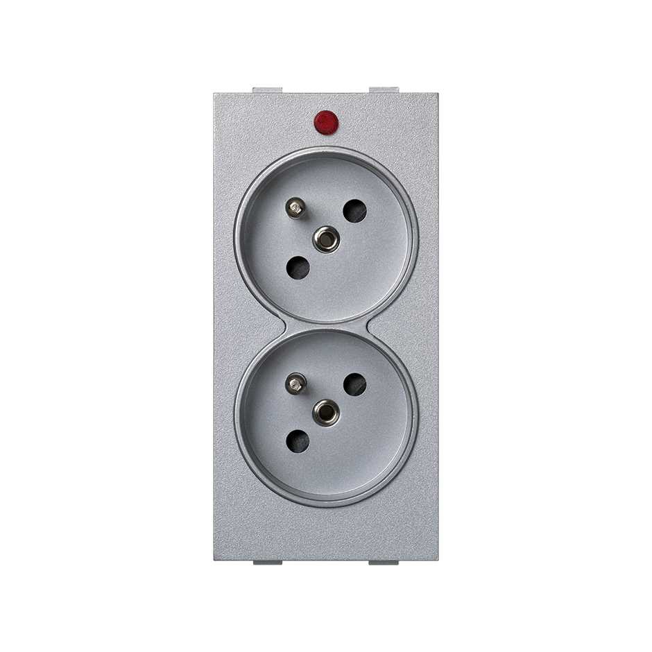 Prise française double 16 A 250V~ avec dispositif de sécurité, indicateur lumineux et bornier à vis en aluminium Simon Cima