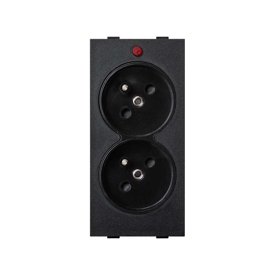 Double French socket 16 A 250V~ with safety device, light indicator and screw terminal connection graphite Simon Cima