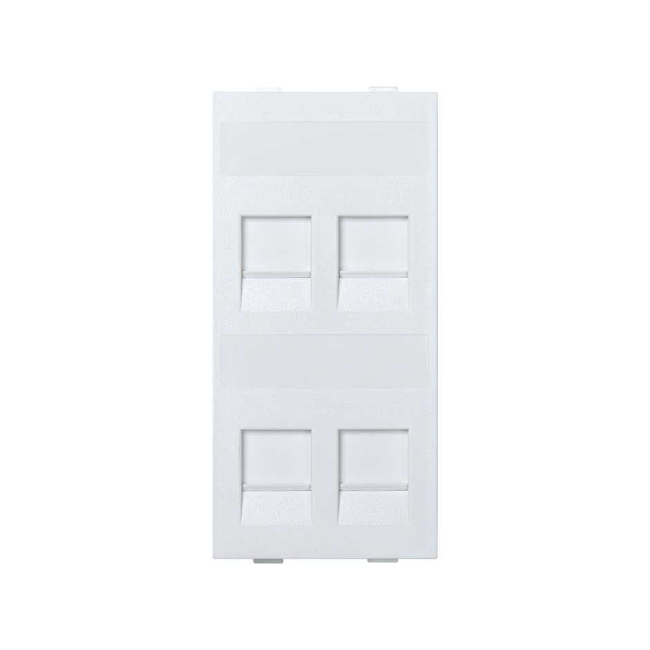 Plaque de voix et de données plate avec cache poussière pour 4 RJ45 d'Infra+® d'1 élément double blanc Simon Cima