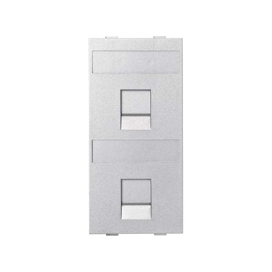 Flat voice and data plate with dust cover for 2 RJ45 compatibility with other manufacturers of 1 double element aluminum Simon Cima