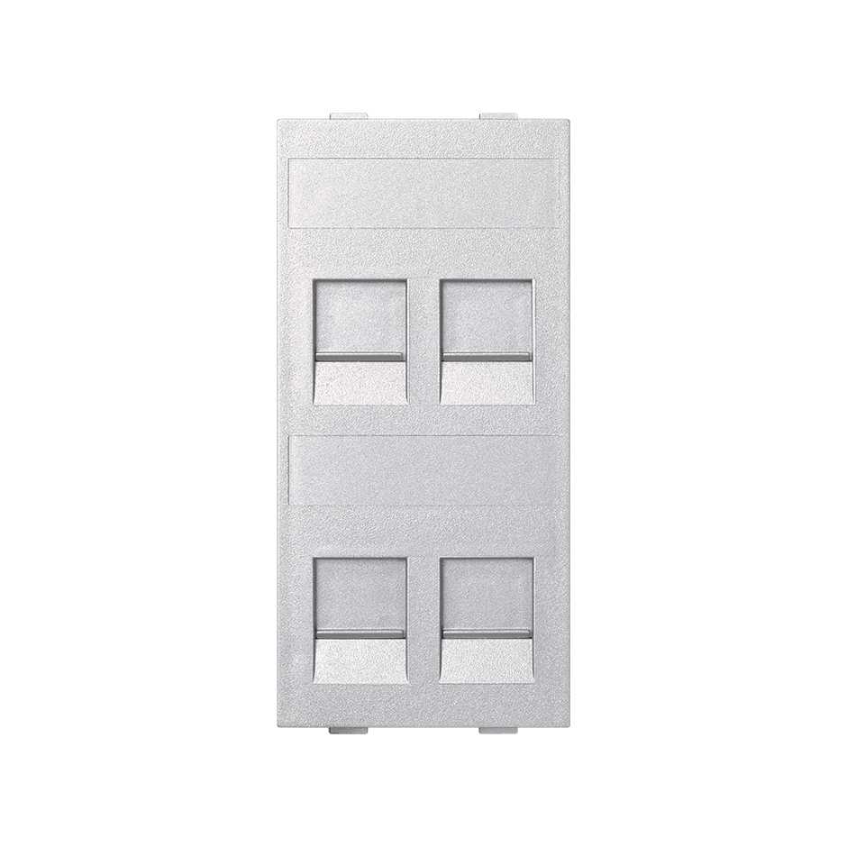 Flat voice and data plate with dust cover for 4 RJ45 compatibility with other manufacturers of 1 double element aluminum Simon Cima
