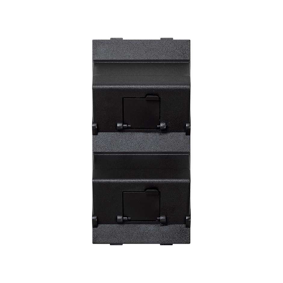 Inclined voice and data plate with dust cover for 2 RJ45 of 1 double element graphite Simon Cima