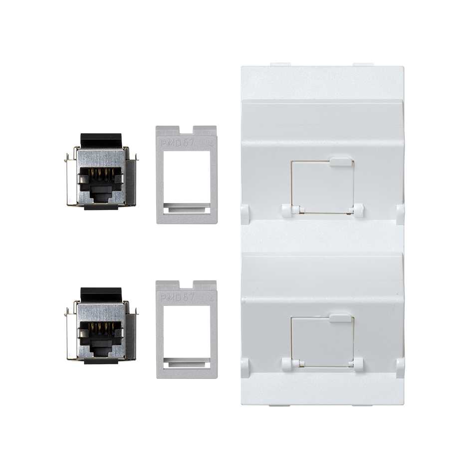 Inclined voice and data plate with dust cover and 2 RJ45 category 5e FTP of 1 double element white Simon Cima