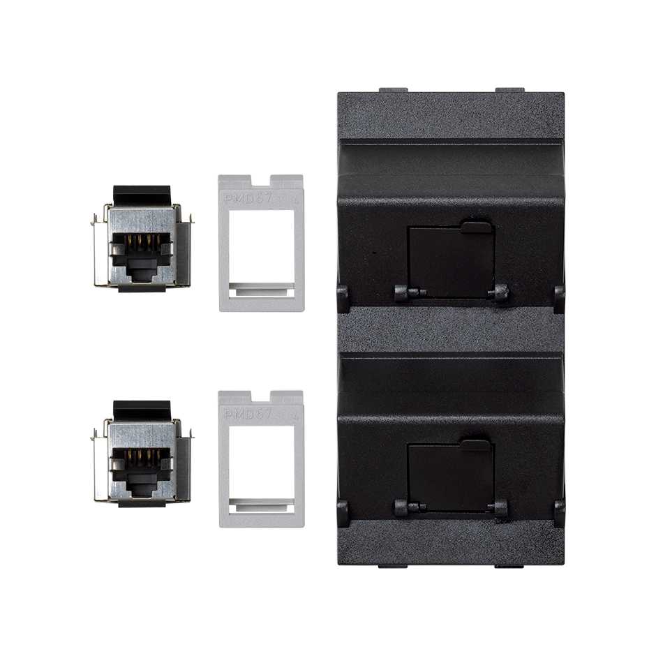 Inclined voice and data plate with dust cover and 2 RJ45 category 5e FTP of 1 double element graphite Simon Cima
