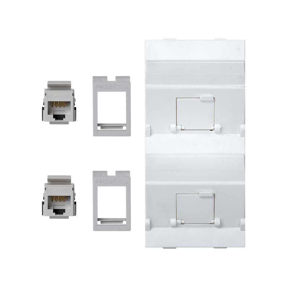 Inclined voice and data plate with dust cover and 2 RJ45 category 5e UTP of 1 double element white Simon Cima