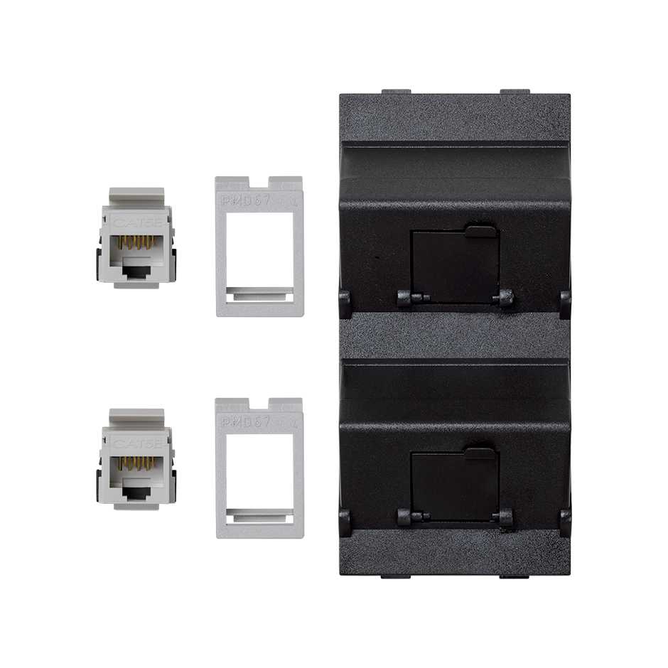 Inclined voice and data plate with dust cover and 2 RJ45 category 5e UTP of 1 double element graphite Simon Cima
