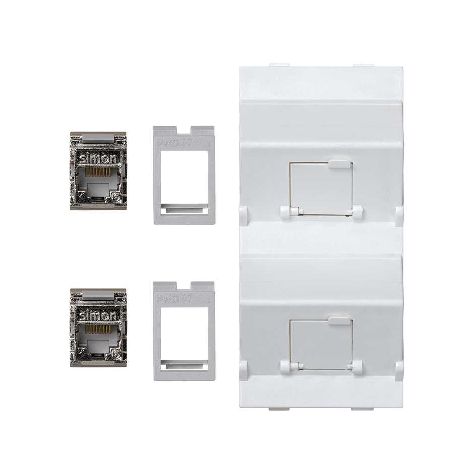 Inclined voice and data plate with dust cover and 2 RJ45 category 6 FTP of 1 double element white Simon Cima