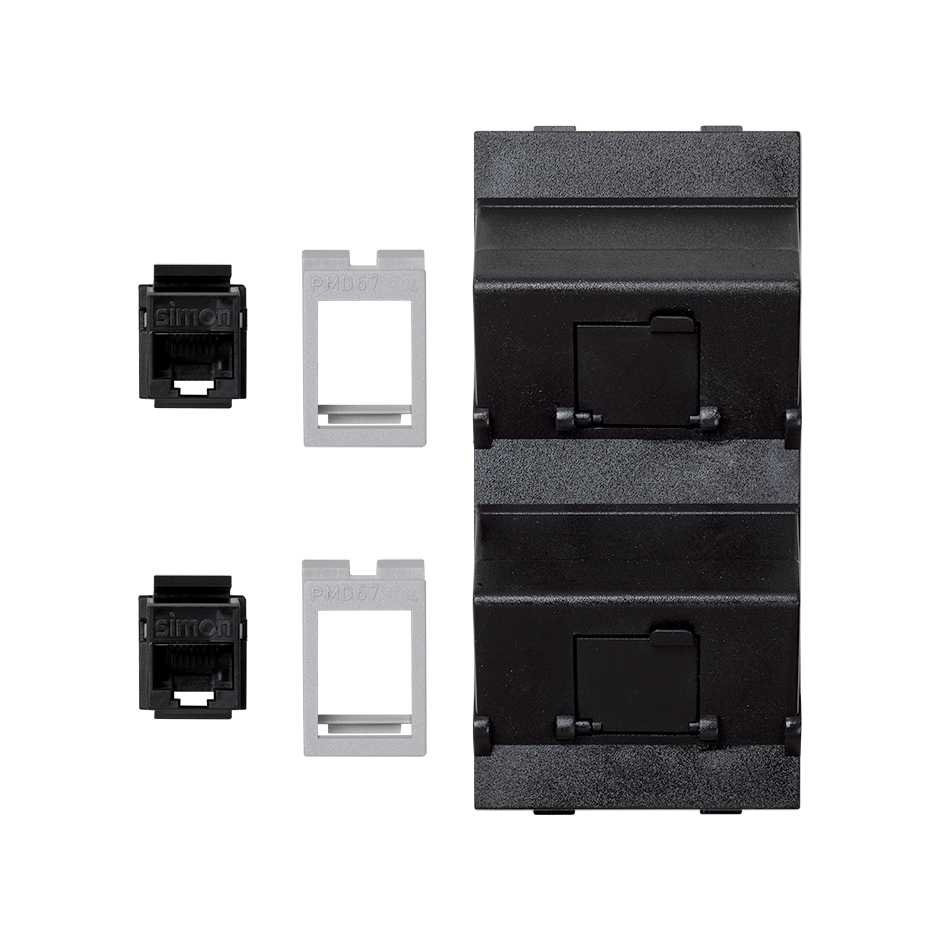 Inclined voice and data plate with dust cover and 2 RJ45 category 6 UTP of 1 double element graphite Simon Cima