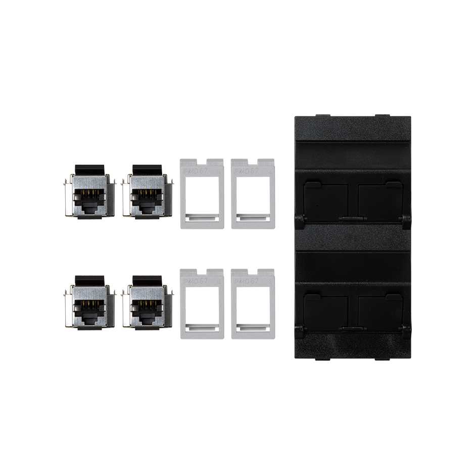 Inclined voice and data plate with dust cover and 4 RJ45 category 5e FTP of 1 double element graphite Simon Cima