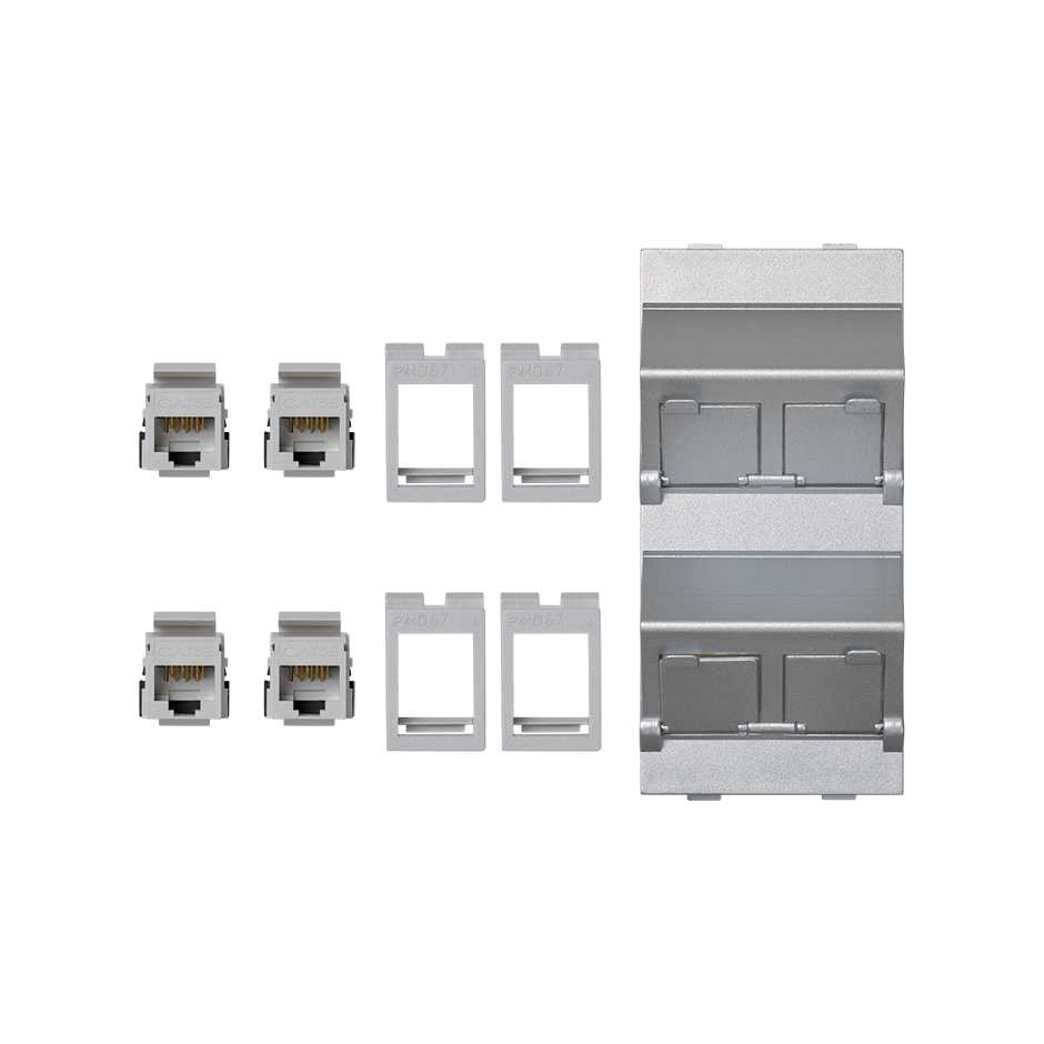 Inclined voice and data plate with dust cover and 4 RJ45 category 5e UTP of 1 double element sluminum Simon Cima