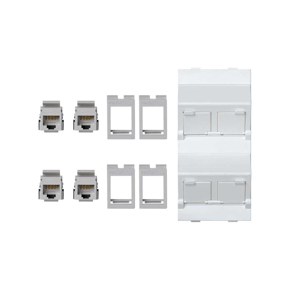 Inclined voice and data plate with dust cover and 4 RJ45 category 5e UTP of 1 double element white Simon Cima