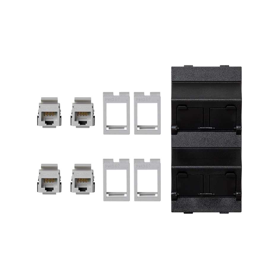 Inclined voice and data plate with dust cover and 4 RJ45 category 5e UTP of 1 double element graphite Simon Cima