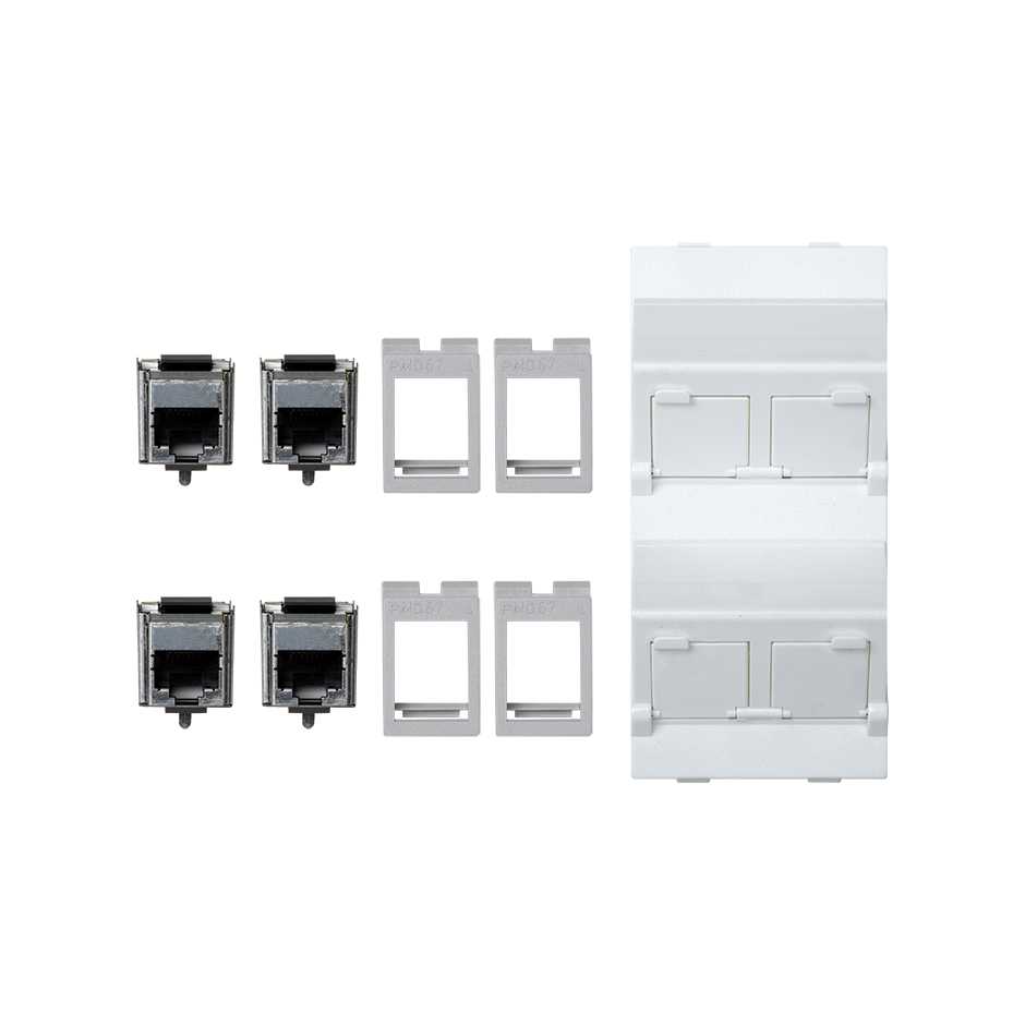 Inclined voice and data plate with dust cover and 4 RJ45 category 6 FTP of 1 double element white Simon Cima