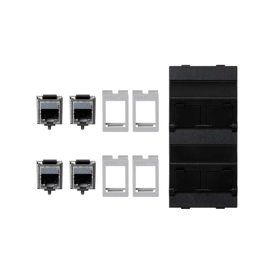 Inclined voice and data plate with dust cover and 4 RJ45 category 6 FTP of 1 double element graphite Simon Cima