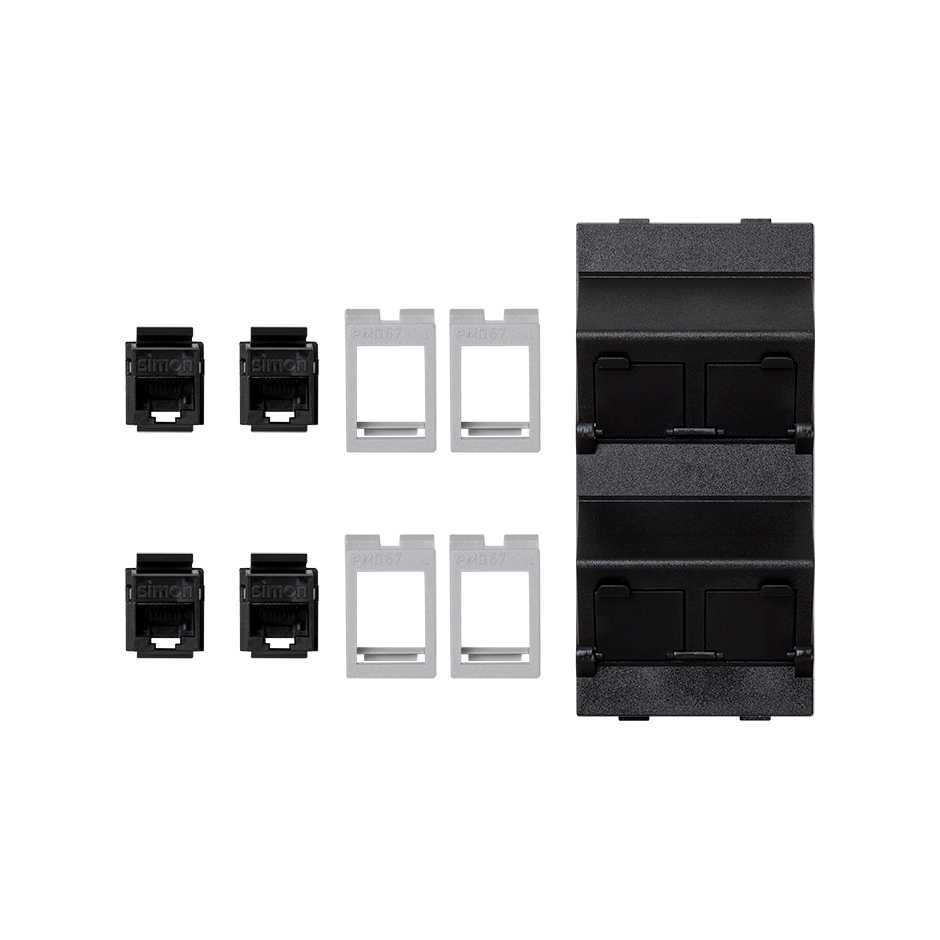 Inclined voice and data plate with dust cover and 4 RJ45 category 6 UTP of 1 double element graphite Simon Cima