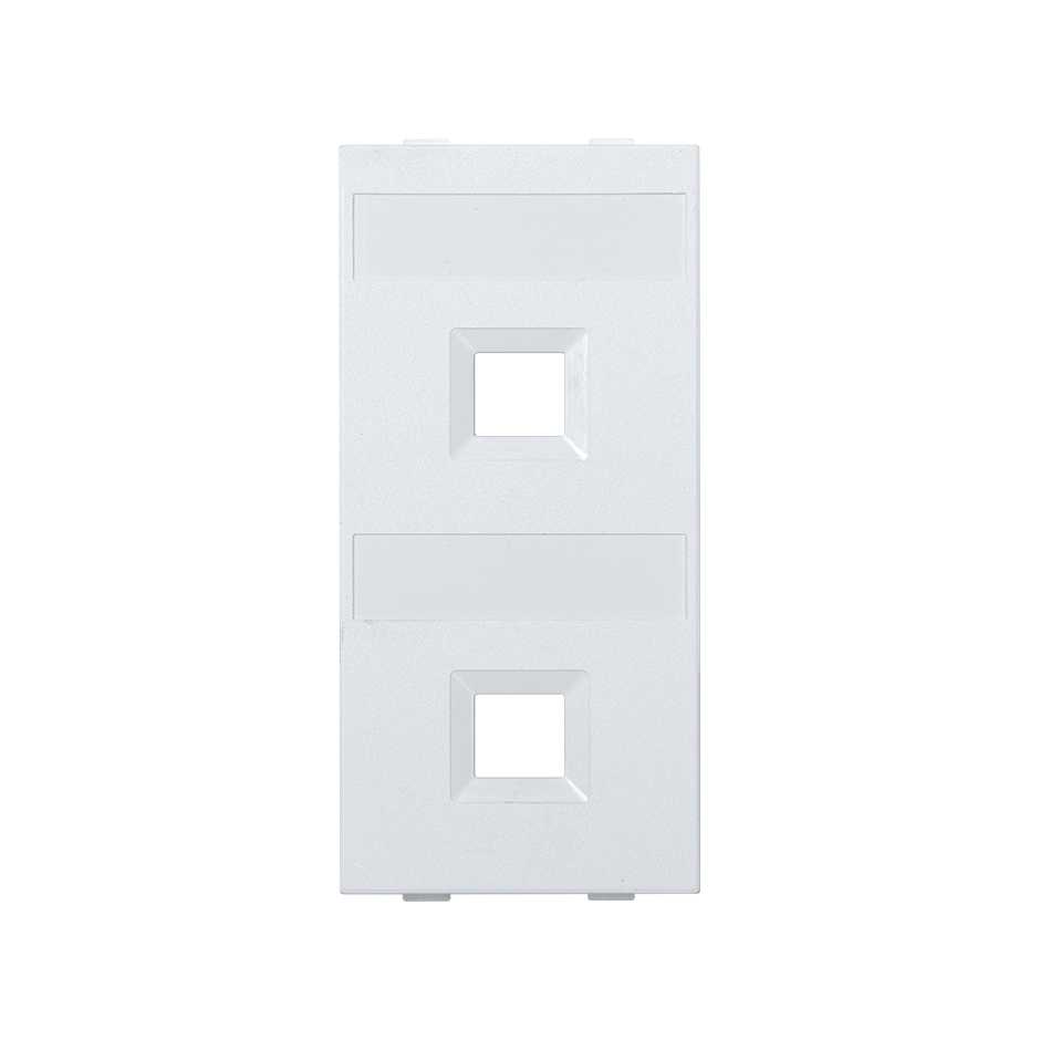 Flat voice and data plate without dust cover for 2 RJ45 of Nexans® double element white Simon Cima