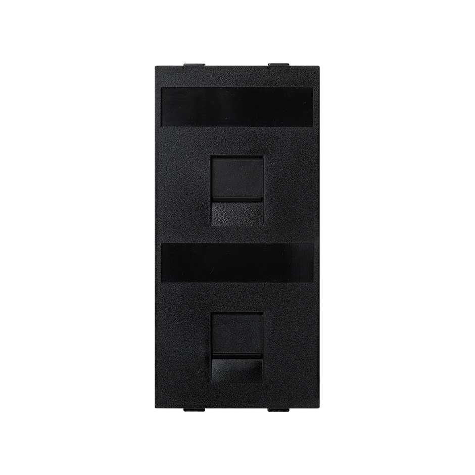 Flat voice and data plate with dust cover for 2 RJ45 of Nexans® 1 double element graphite Simon Cima