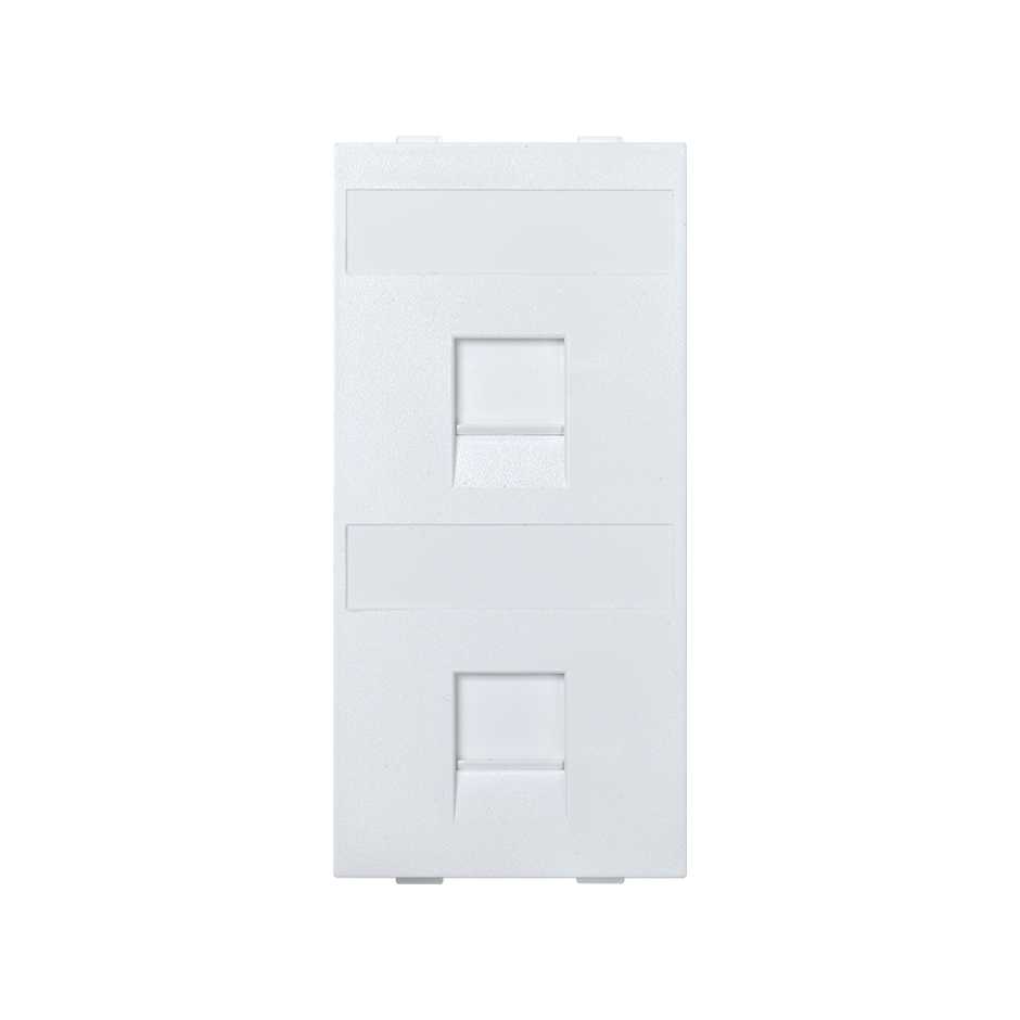 Flat voice and data plate with dust cover for 2 RJ45 of IBM® 1 double element white Simon Cima
