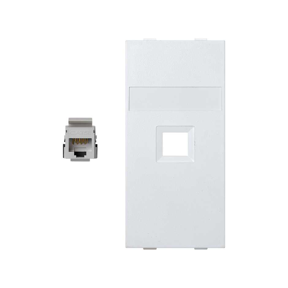 Flat voice and data plate without dust cover with 1 RJ45 category 5e UTP double element white Simon Cima