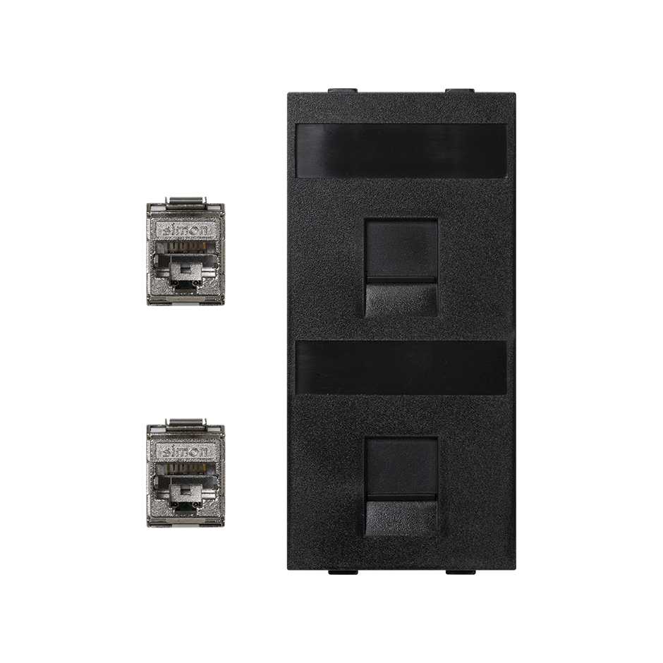 Flat voice and data plate with dust cover with 2 RJ45 category 5e FTP 1 double element graphite Simon Cima
