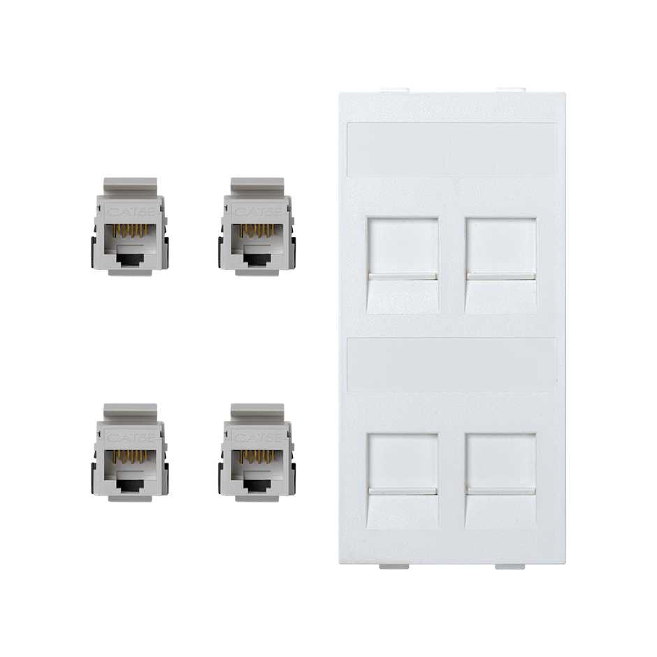 Flat voice and data plate with dust cover with 4 RJ45 category 5e UTP of 1 double element white Simon Cima