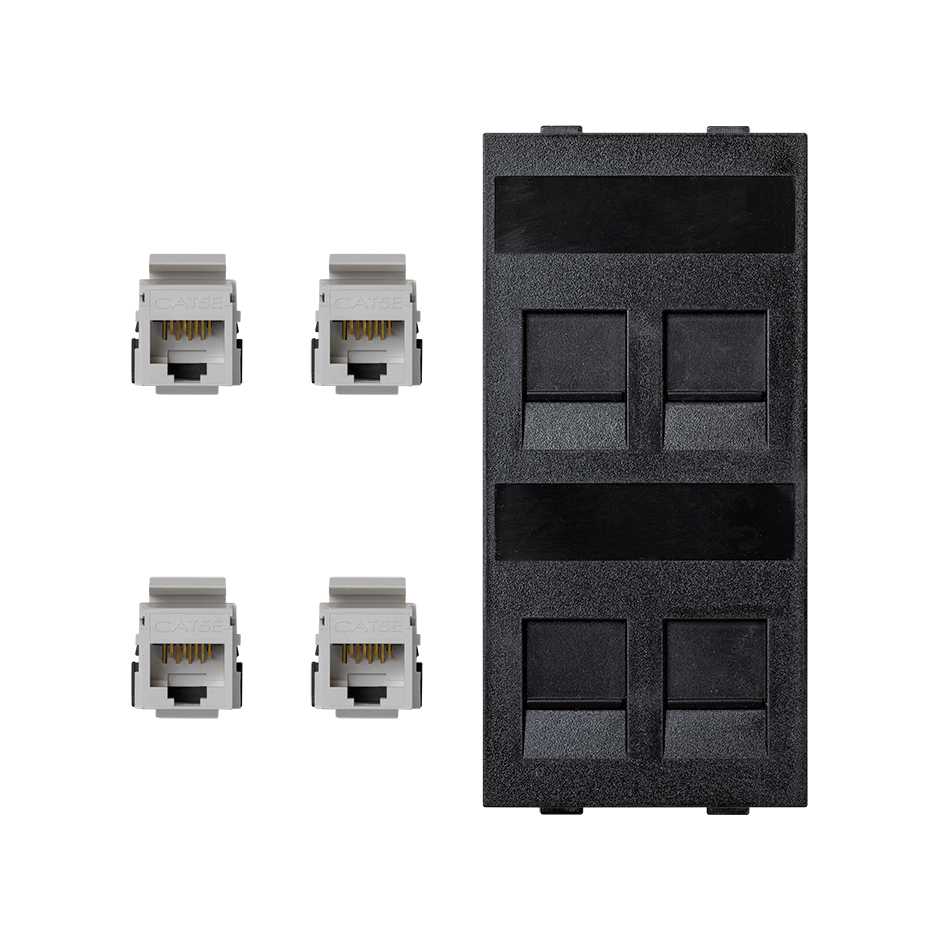 Flat voice and data plate with dust cover with 4 RJ45 category 5e UTP of 1 double element graphite Simon Cima