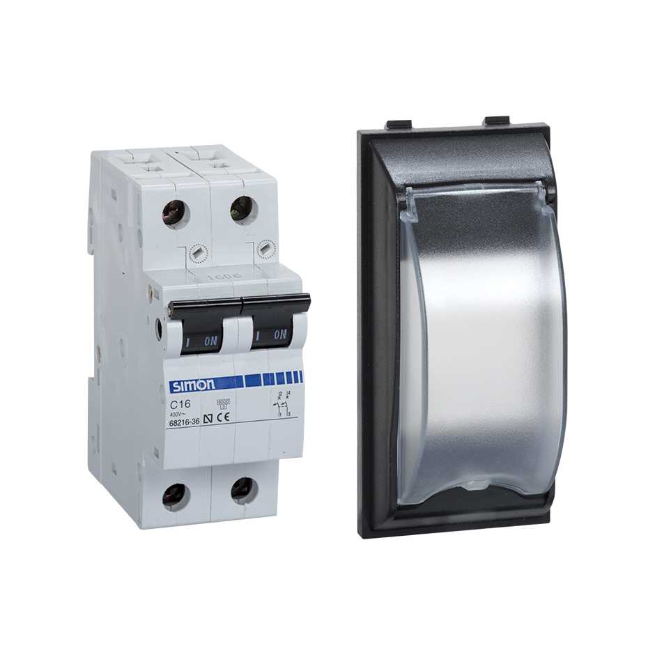 Bipolar thermal-magnetic 16A with double element trim plate and 42 mm height graphite Simon Cima