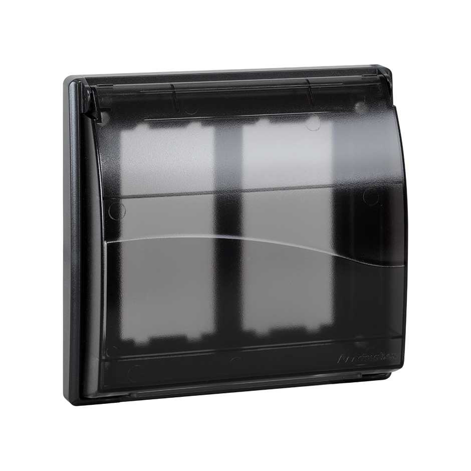 Frame with foldable cover for flush-mounted wall box Cima Pro for 2 double elements graphite Simon Cima