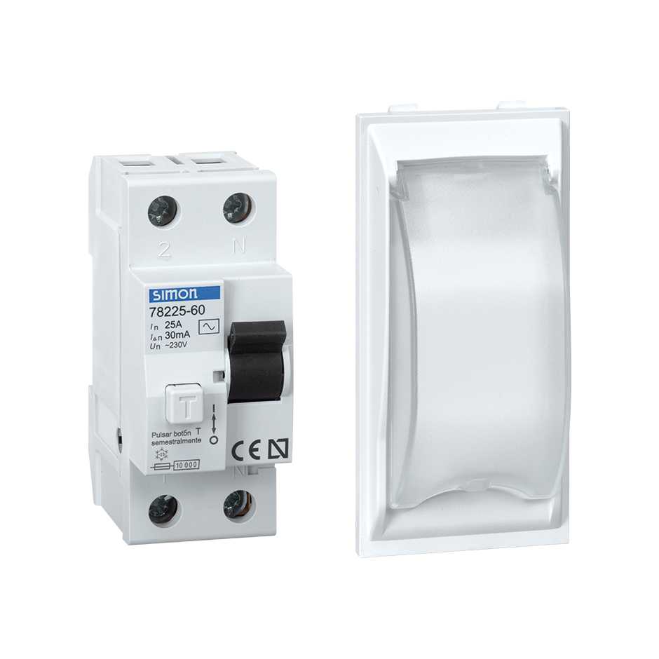 Différentiel 30 mA avec plaque décorative de 1 élément double et 32 mm de hauteur blanc Simon Cima