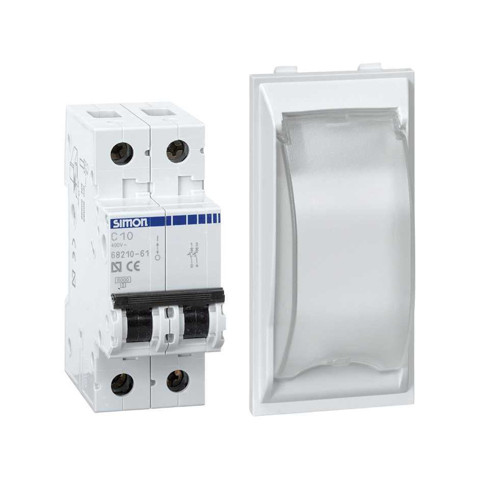 Disjoncteur bipolaire 10A avec plaque décorative de 1 élément double et 32 mm de hauteur blanc Simon Cima