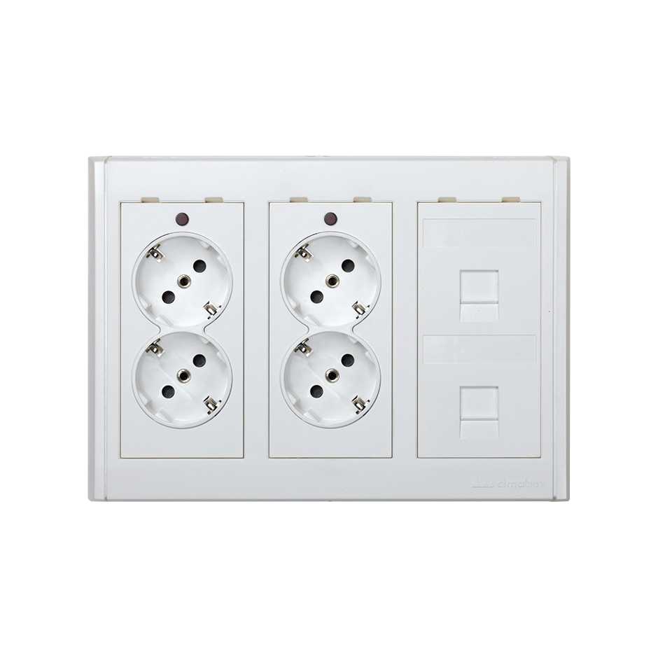 Kit surface box Cima Pro with 3 double elements with 2 wired double sockets and plate for 2 RJ45 white Simon Cima