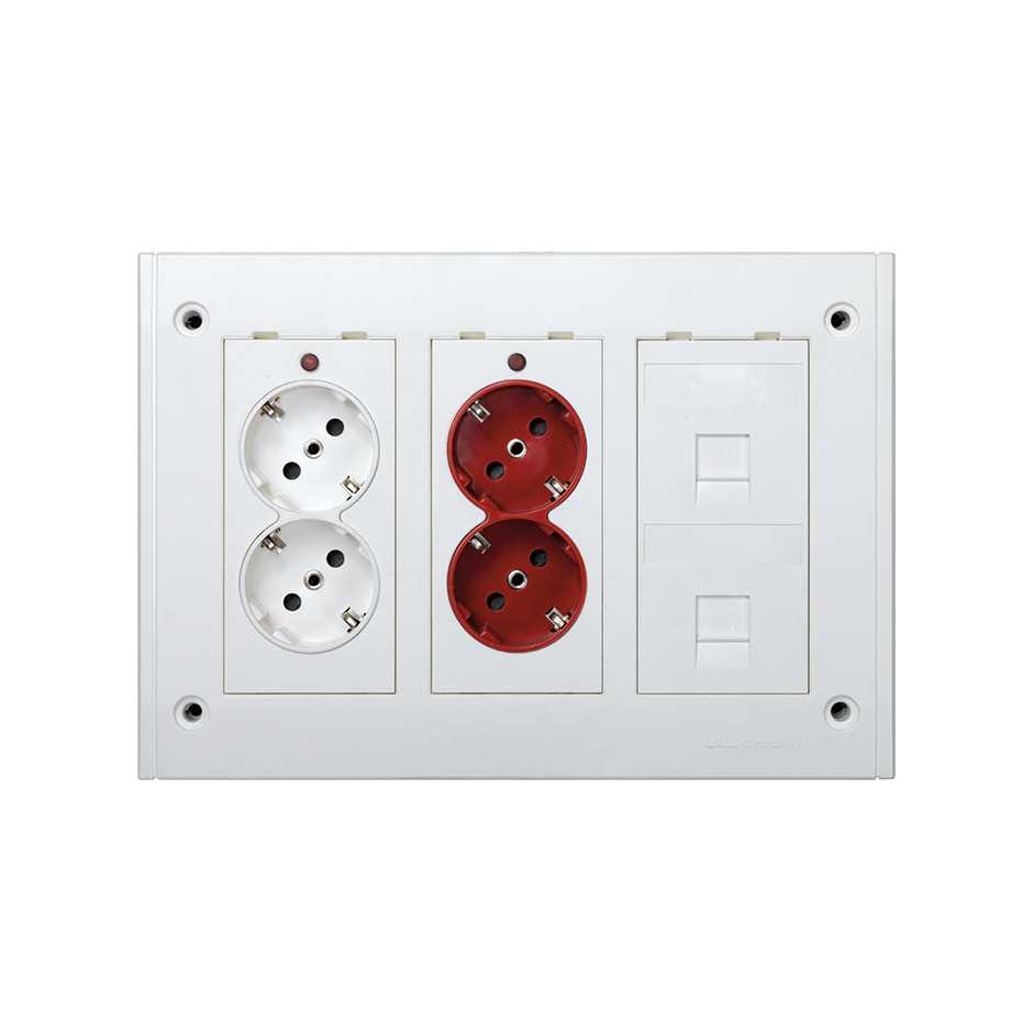 Kit flush-mounted wall box Cima Pro with 3 double elements including 1 double socket, 1 double socket for UPS, and plate for 2 RJ45 white Simon Cima