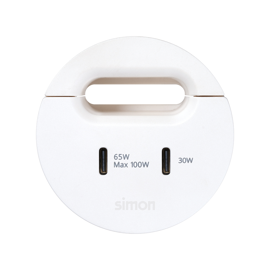 Kit Flash 60 consisting of USB charger Type C 100W (distributed in 65+30W if connected at the same time) and grommet (cable outlet) white Simon 400