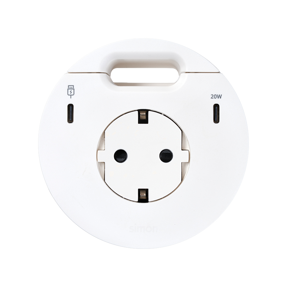 Kit Flash 90 schuko power socket with "retractable cover", USB Type C Dock including 2x HDMI+LAN+3x USB Type A, USB charger Type C 20W and grommet (cable outlet) white Simon 400