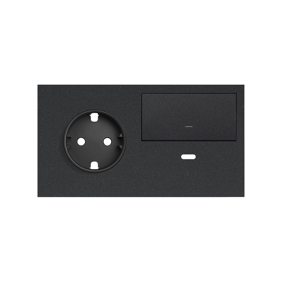 Front kit 2 el. socket + USB charger + rocker right Matt black Simon 100