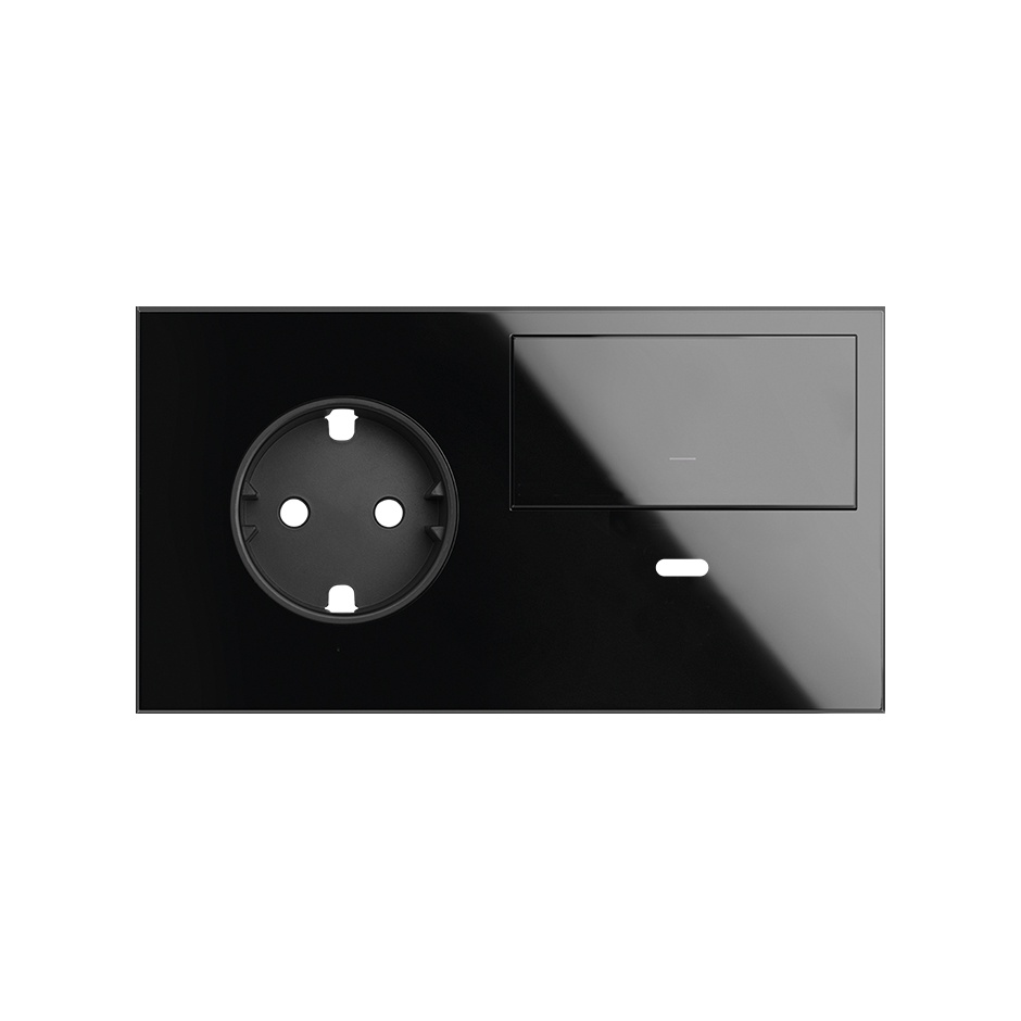 Front kit 2 el. socket + USB charger + rocker right Gloss black Simon 100