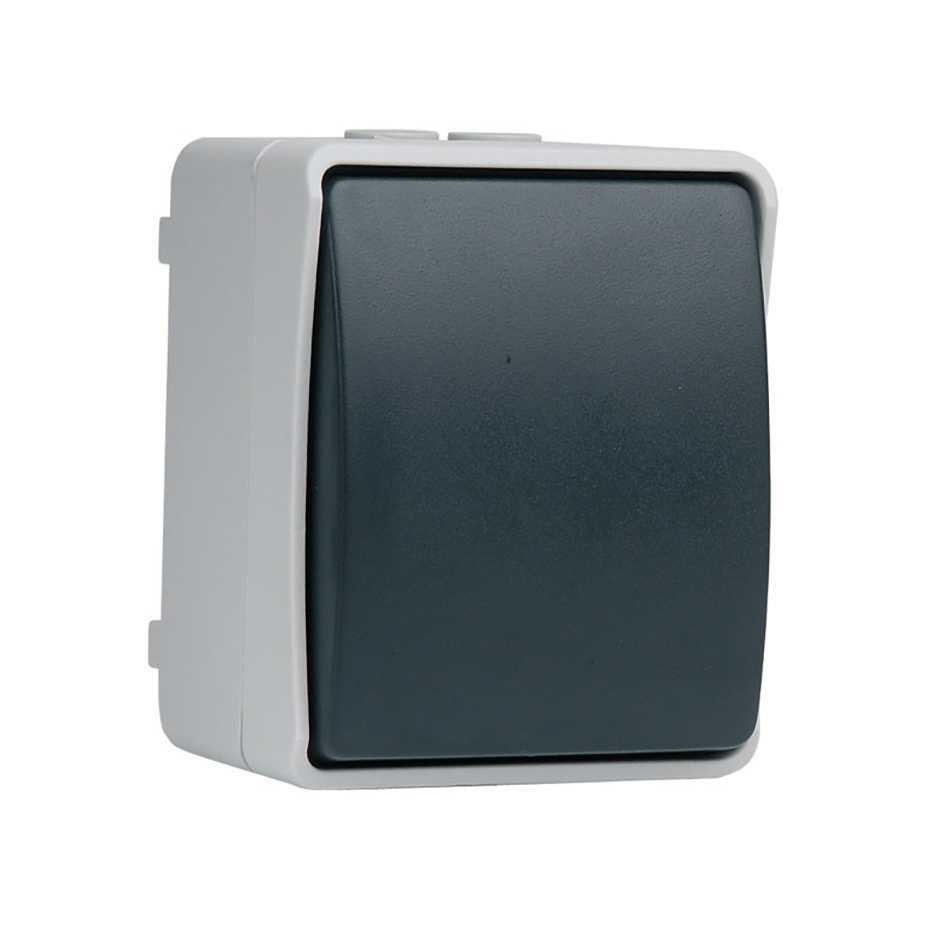 INTERRUPTOR/CONMUTADOR CINZA/PRETO DE SUPERFÍCIE EXTERNA IP44 SÉRIE ATLANTIS SIMON BRICO
