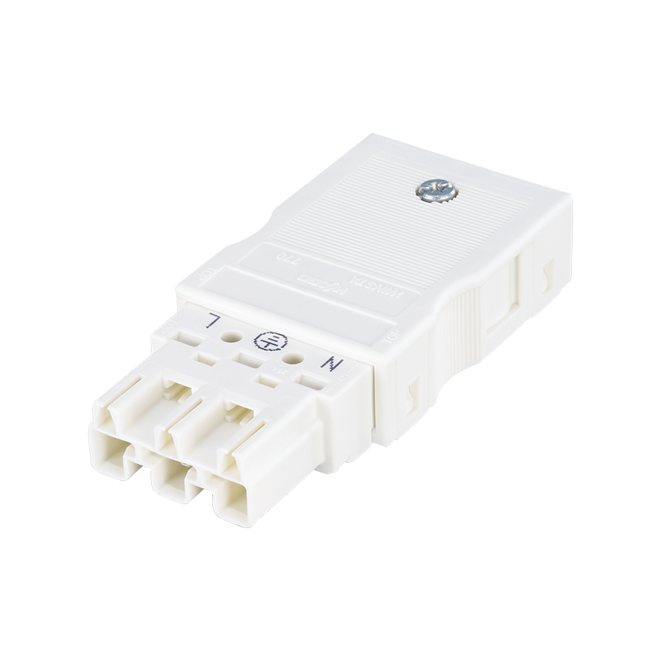3-pole male quick-connect cable connector with white connection, Wago Winsta Midi type