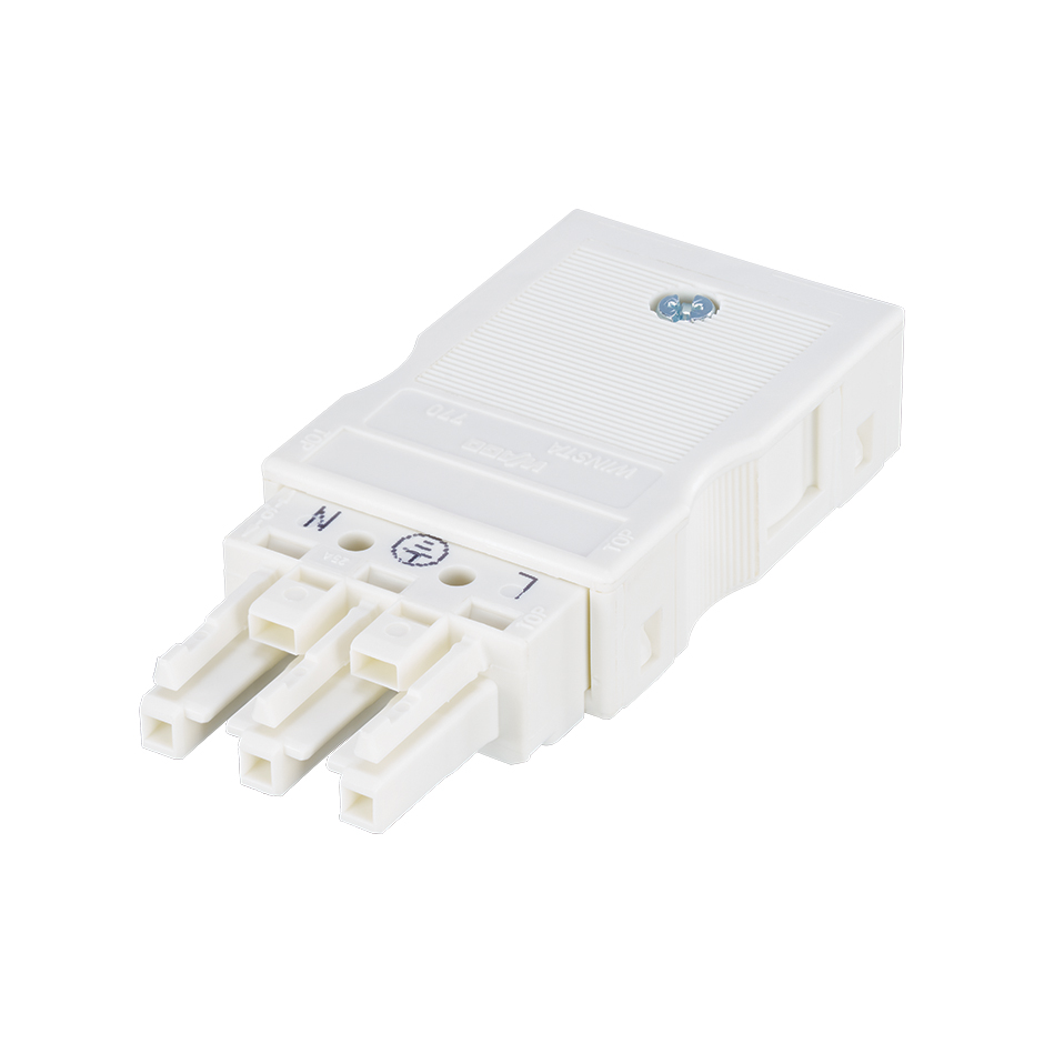 3-pole female quick-connect cable connector with white connection, Wago Winsta Midi type