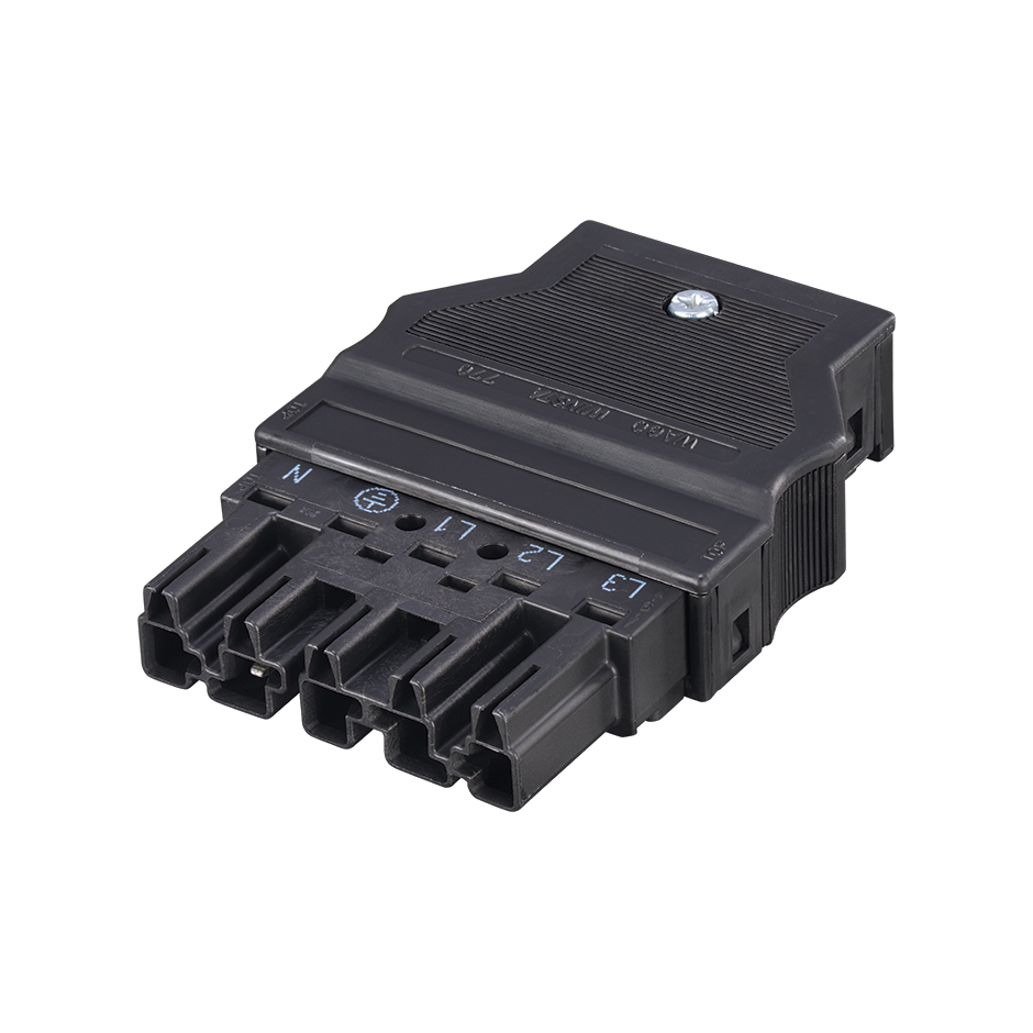 5-pole male quick-connect cable connector with black connection, Wago Winsta Midi type