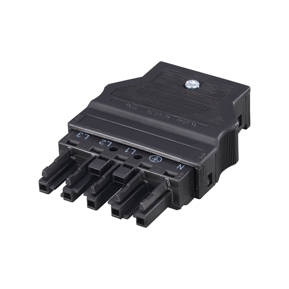 5-pole female quick-connect cable connector with black connection, Wago Winsta Midi type