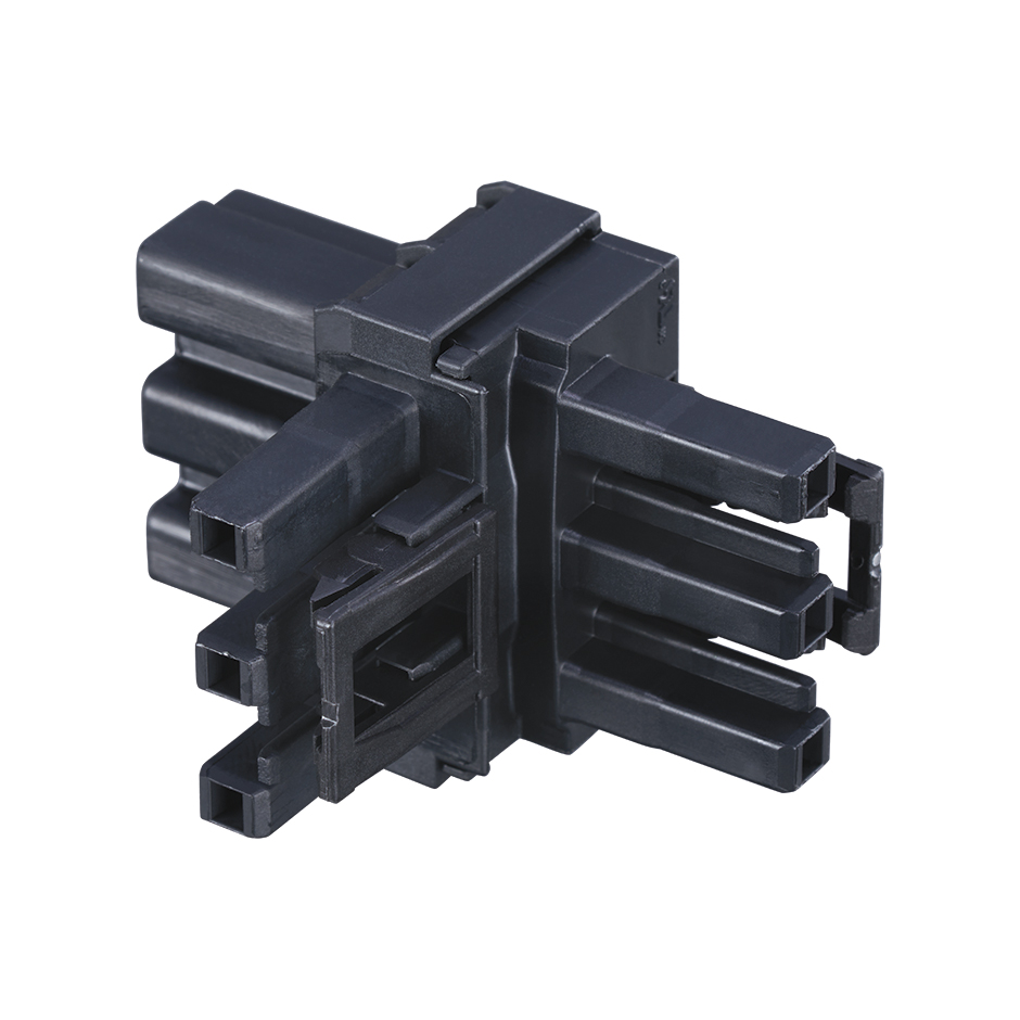 3-pole T-splitter with 1 male input connector and 2 female output connectors, black, Wago Winsta Midi type