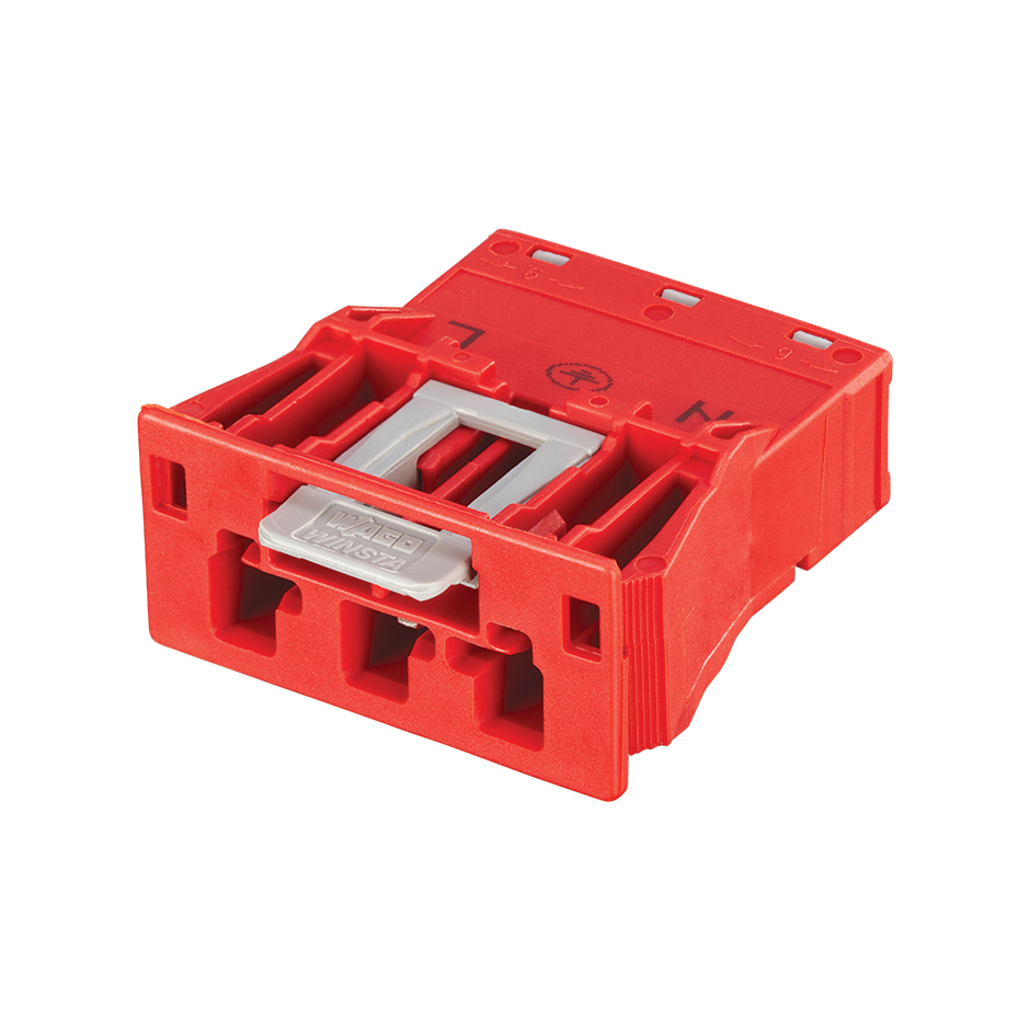 3-pole male flush-mount quick connector, red, Wago Winsta Midi type